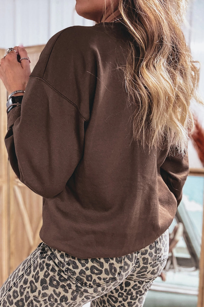 Load image into Gallery viewer, DLLS734 - Ladies Coffee Floral Plaid Striped Embroidered Patch Western Sweatshirt
