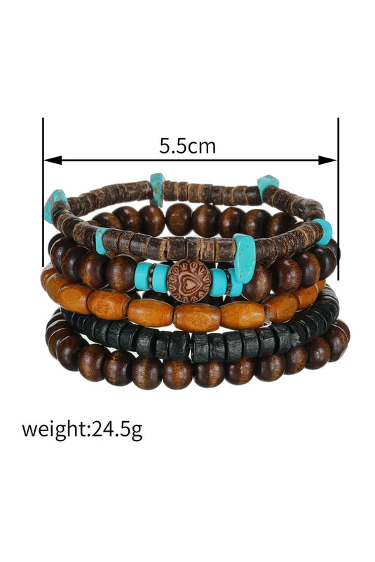 DLLBC 9 - Chestnut Boho Turquoise Wooden Beaded Multi Layer Bracelet