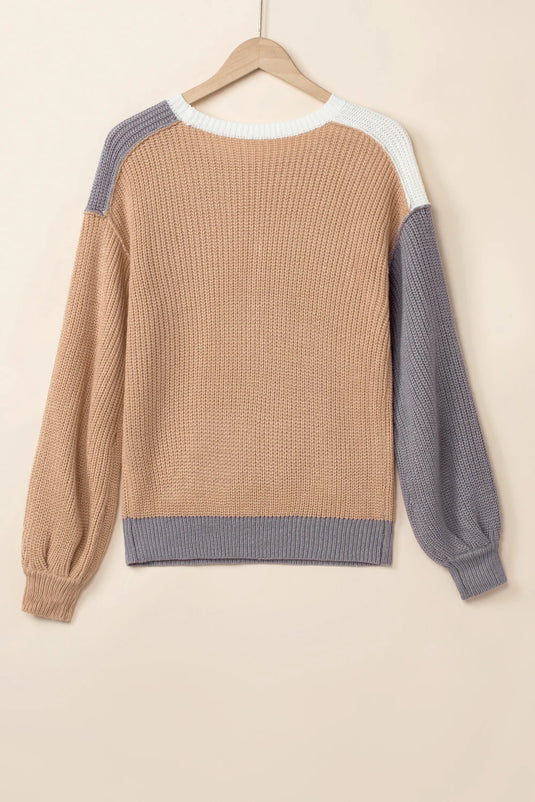 DLLS141 - Ladies Multicolor Color Block Patchwork Baggy Sweater