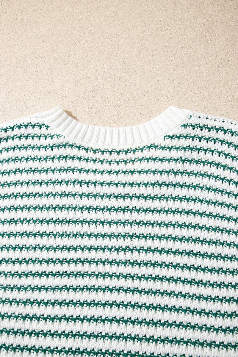 Load image into Gallery viewer, DLLS509 - Ladies Green Stripe Ribbed Trim Loose Fit Knitted Sweater Vest
