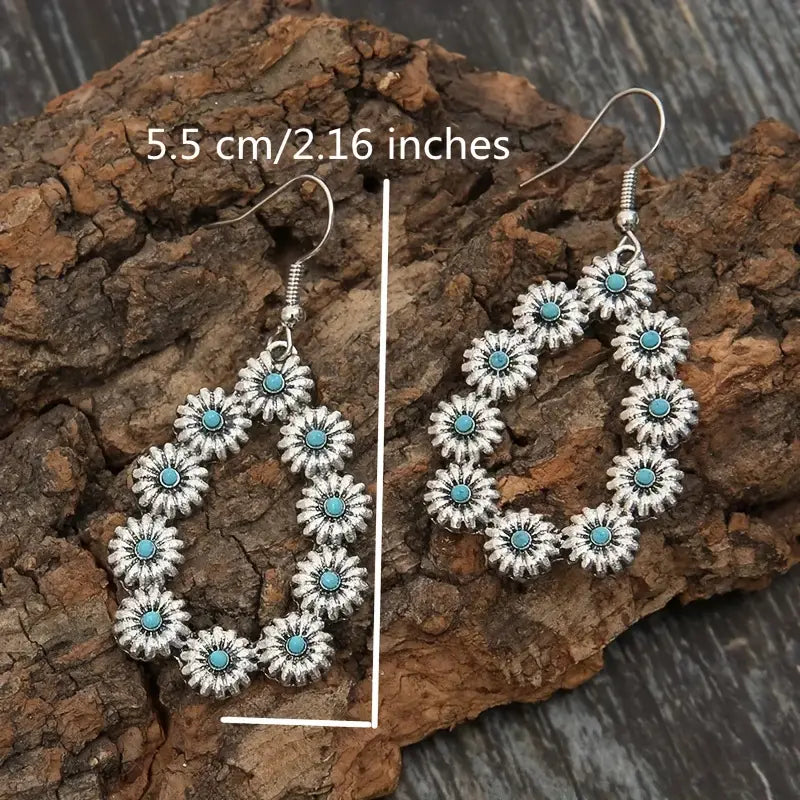 Load image into Gallery viewer, TMER72 - Turquoise Flower Teardrop Earrings
