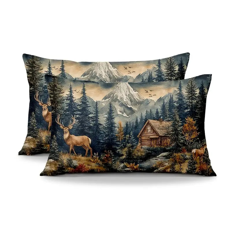Load image into Gallery viewer, TMPL143 - 2 Piece Set - 12&quot; x 20&quot; Deer &amp; Cabin Throw Pillows
