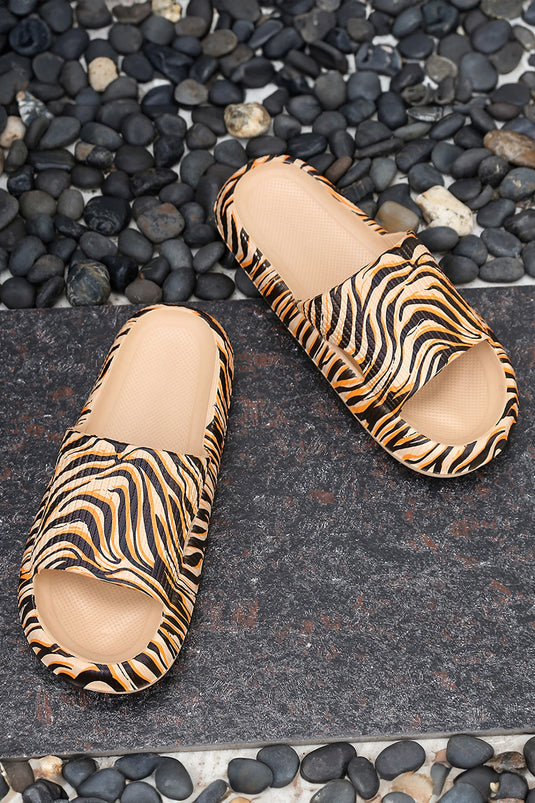 DLLSHOE 154 - Honey Gold Tiger Print Hollow Out Detail Casual Slippers
