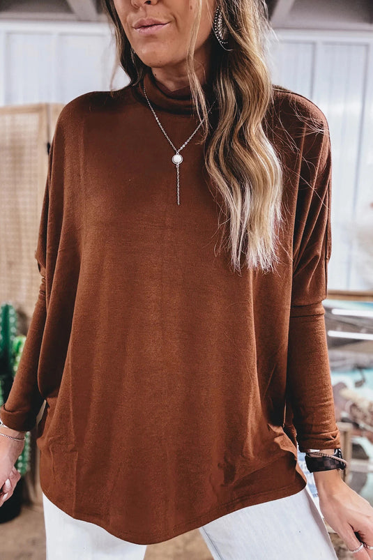DLLS977 - Ladies Red Sandalwood High Neck Long Sleeve Top