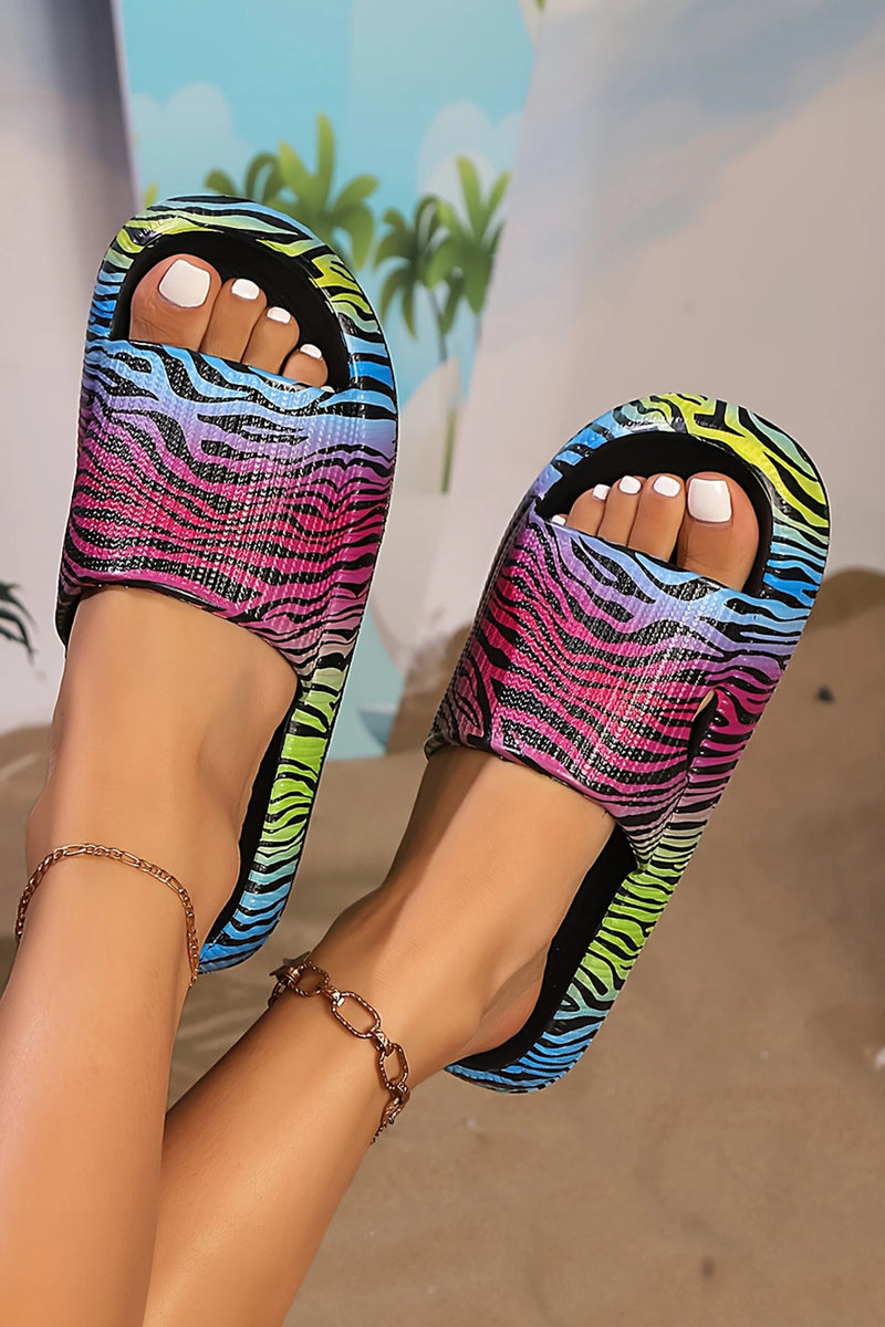 Load image into Gallery viewer, DLLSHOE 19 - Black Vibrant Animal Striped Print Casual Slippers
