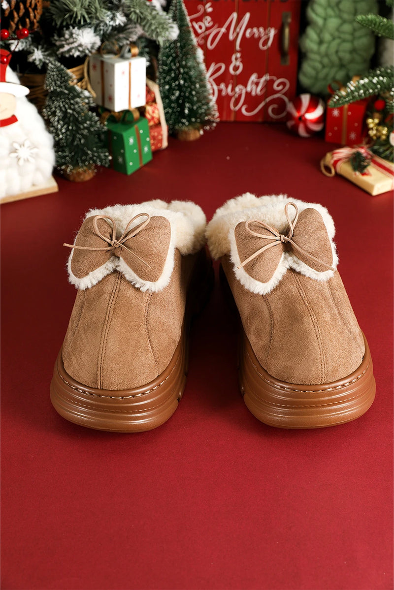 Load image into Gallery viewer, DLLSHOE 131 - Straw Yellow Cozy Faux Fur Lined Bow Decor Clog Slippers
