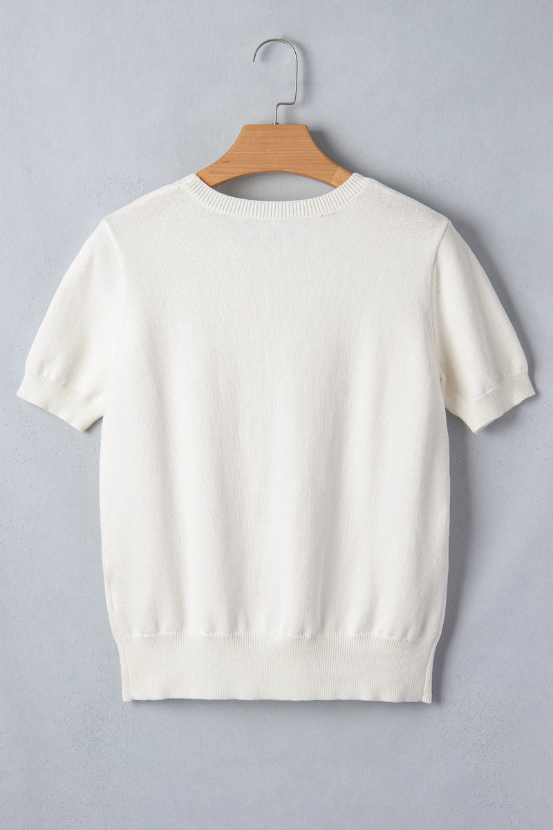 Load image into Gallery viewer, DLLS935 - Ladies White Wild West Horse Head Printed Short Sleeve Sweater
