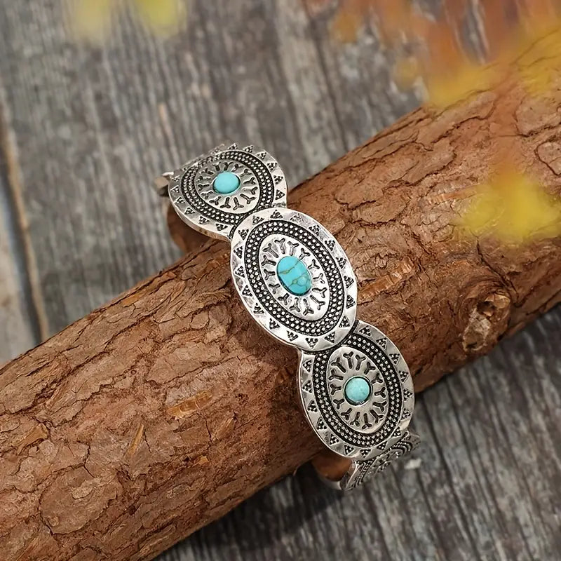 Load image into Gallery viewer, TMBC23 - Turquoise Inlay Ladies Open Bracelet

