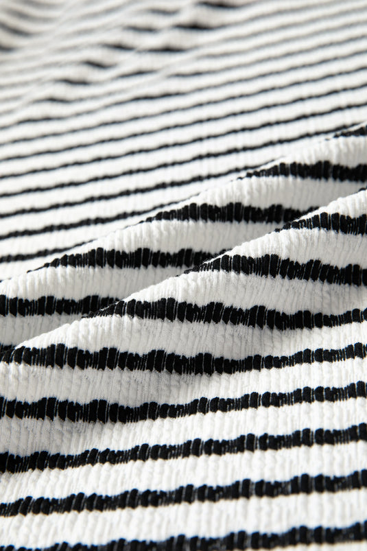 DLLS424 - Ladies Black Stripe Textured Knit Twisted Rib Contrast Patchwork V Neck Long Sleeve Top