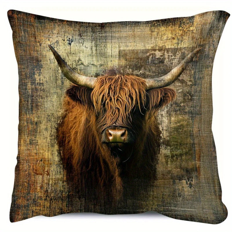 Load image into Gallery viewer, TMPL120 - 1 Piece - 18&quot; x 18&quot; Scottish Highland Cow Throw Pillow
