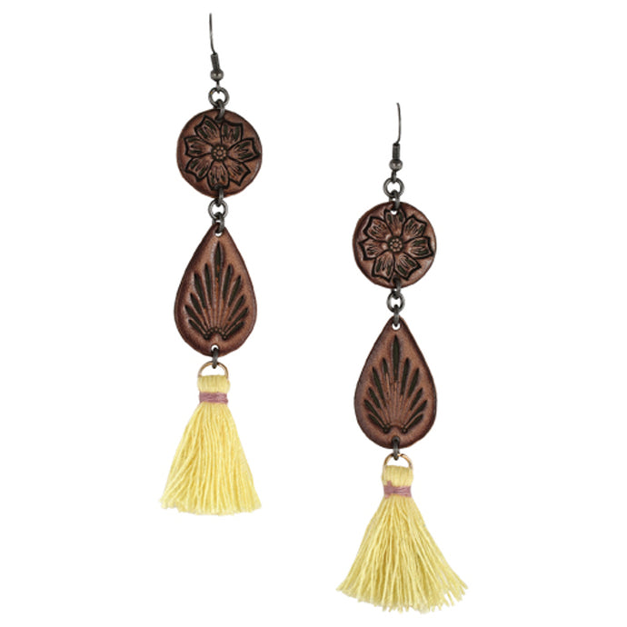 22132EJ2 - Justin Earrings Tooled Leather W/Tassels