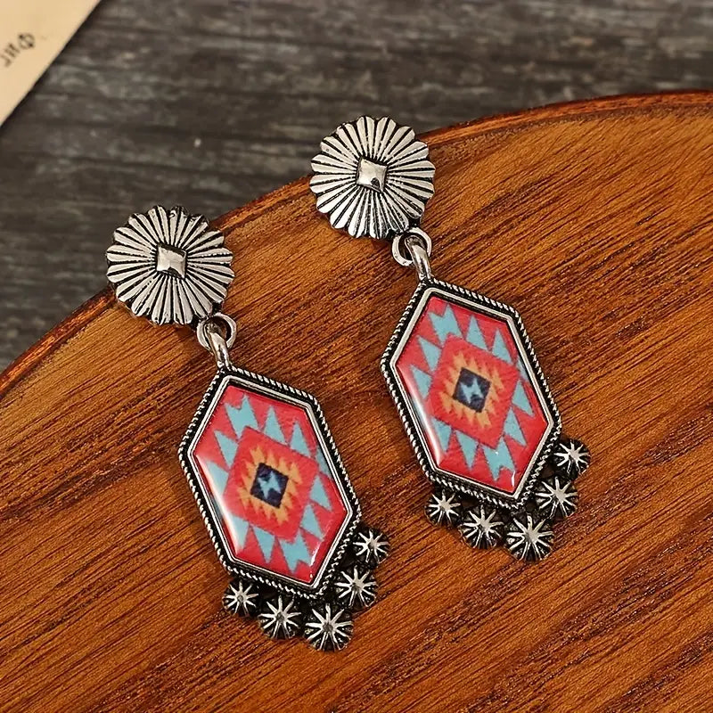 Load image into Gallery viewer, TMER52 - Geometric Plaid Dangle Earrings
