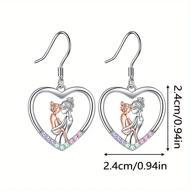 Load image into Gallery viewer, TMER60 - Mother Daughter Heart Dangle Earrings
