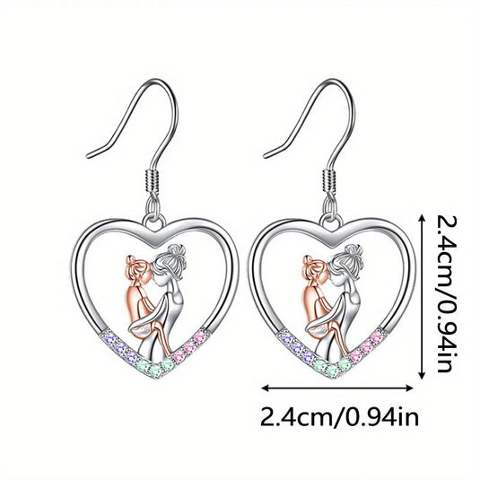 TMER60 - Mother Daughter Heart Dangle Earrings