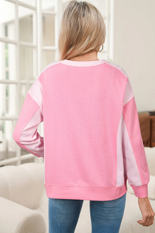 DLLS326 - Ladies Bonbon 2-Tone Color Block Patchwork Drop Shoulder Sweatshirt