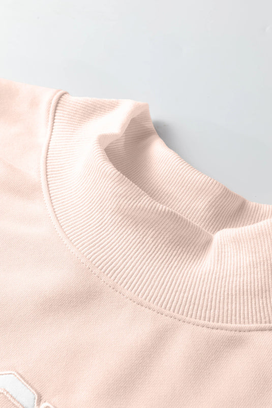 DLLS361 - Ladies Light Pink Oversize Blessed Embroidered Mock Neck Sweatshirt