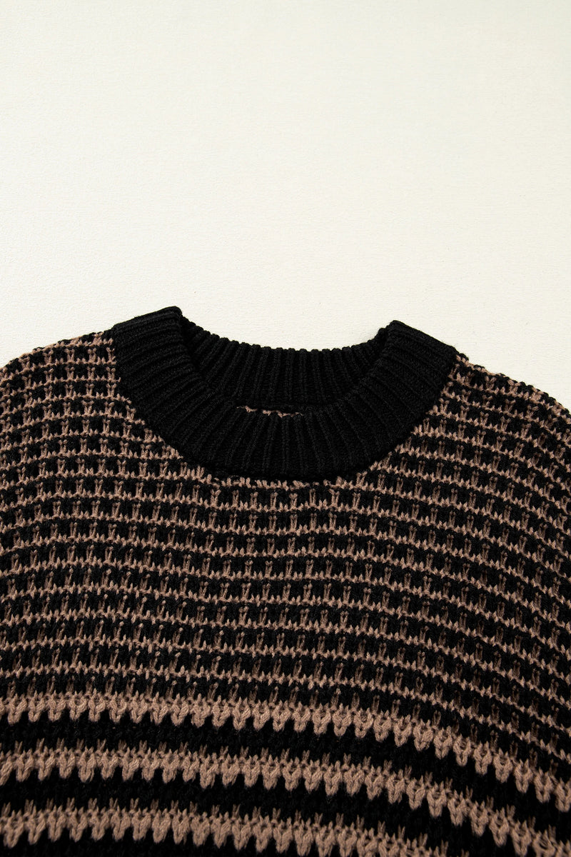Load image into Gallery viewer, DLLS308 - Ladies Black Stripe 3/4 Draped Sleeve Slouchy Sweater
