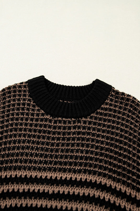 DLLS308 - Ladies Black Stripe 3/4 Draped Sleeve Slouchy Sweater