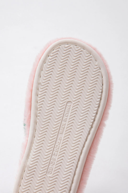 DLLSHOE 184 - Pink Striped Cross Band Soft Plush Open Toe Slippers