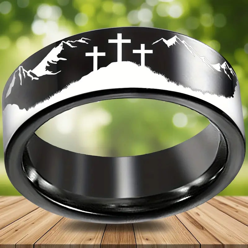 Men's St Benedict Exorcism Cross Ring | 8mm Stainless Steel Catholic Protection Ring