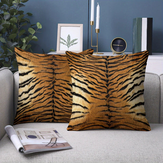 TMPL111 - 2 Piece Set - 18" x 18" Tiger Print Throw Pillows