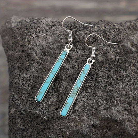 TMER49 - Medium Drop Syn. Turq. Inlaid Earrings