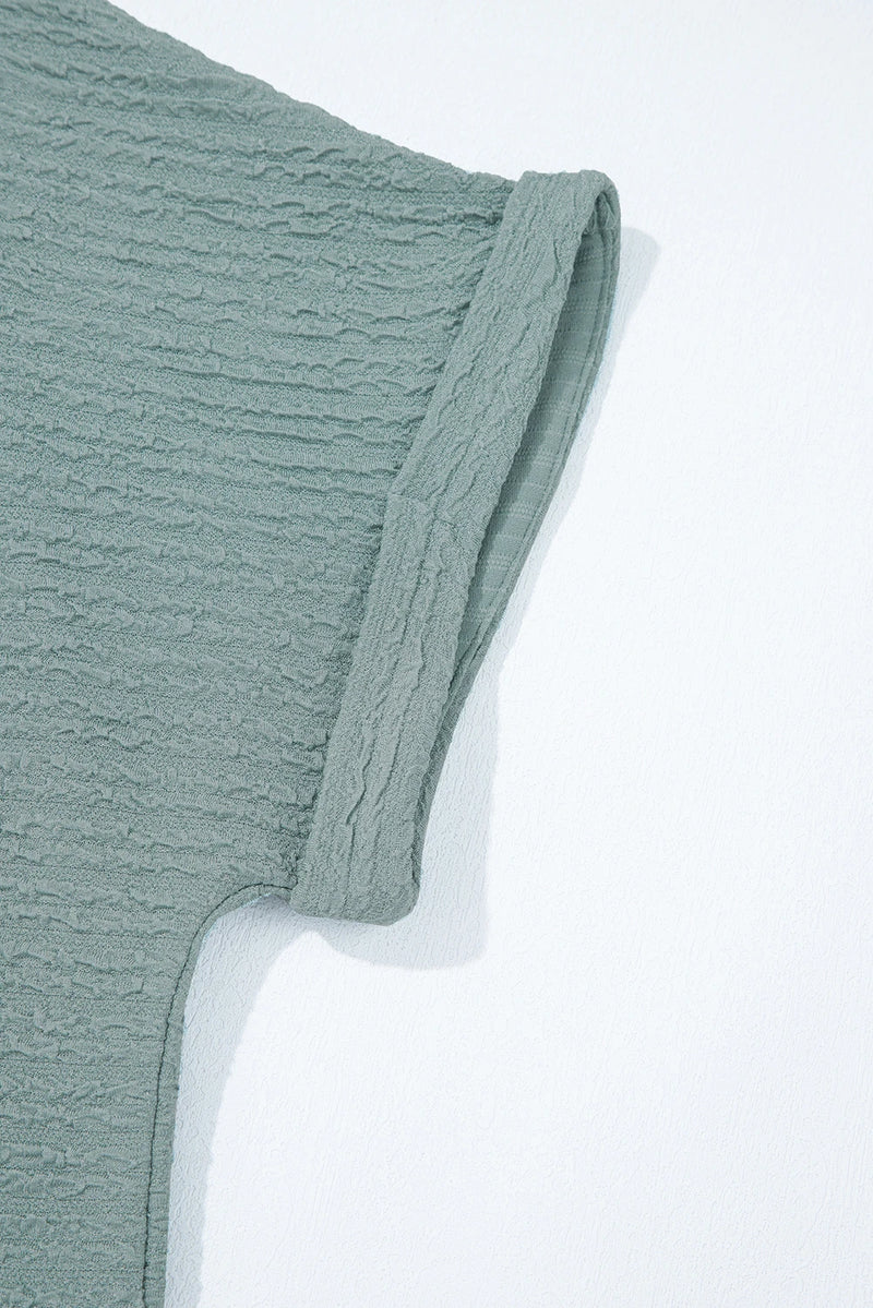 Load image into Gallery viewer, DLLS541 - Ladies Beau Blue Textured Wide Sleeve V Neck T Shirt
