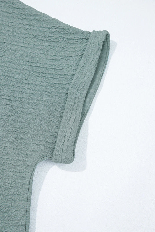 DLLS541 - Ladies Beau Blue Textured Wide Sleeve V Neck T Shirt