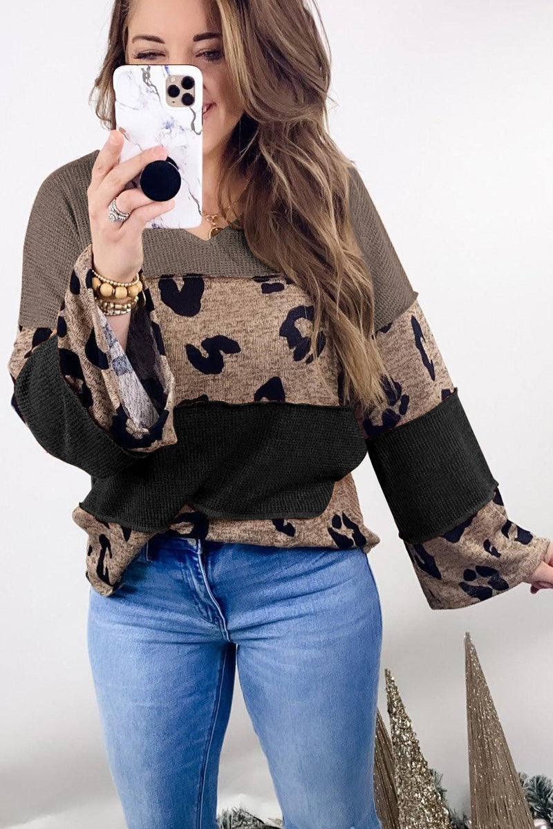 Load image into Gallery viewer, DLLS110 - Ladies Multicolour Colorblock Patchwork V-Neck Loose Sleeve Knit Top
