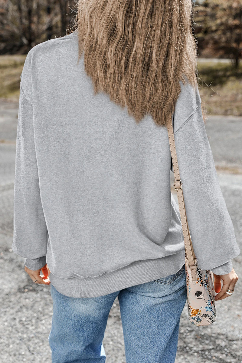 Load image into Gallery viewer, DLLS904 - Ladies Light Grey Plain Drop Shoulder Crewneck Pullover Sweatshirt
