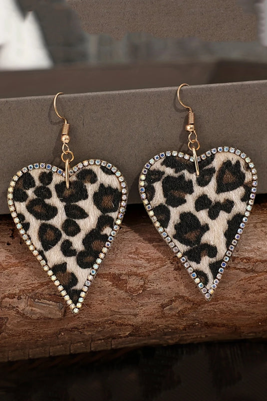 DLLER 6 - Multicolour Rhinestone Edge Leopard Print Heart Shape Earrings