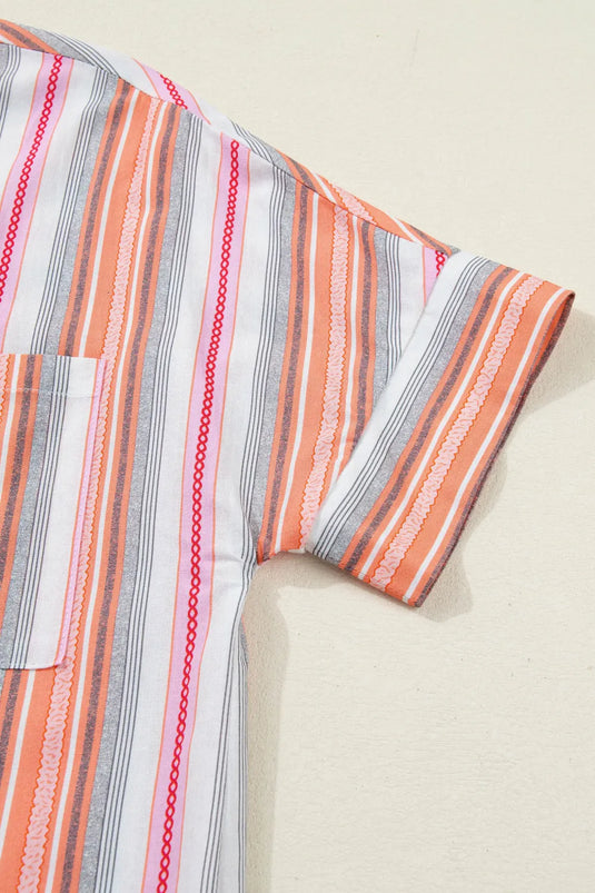 DLLS519 - Ladies Pink Stripe Button up Short Sleeve Shirt
