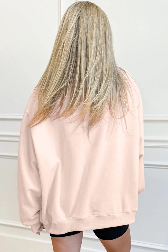 DLLS361 - Ladies Light Pink Oversize Blessed Embroidered Mock Neck Sweatshirt