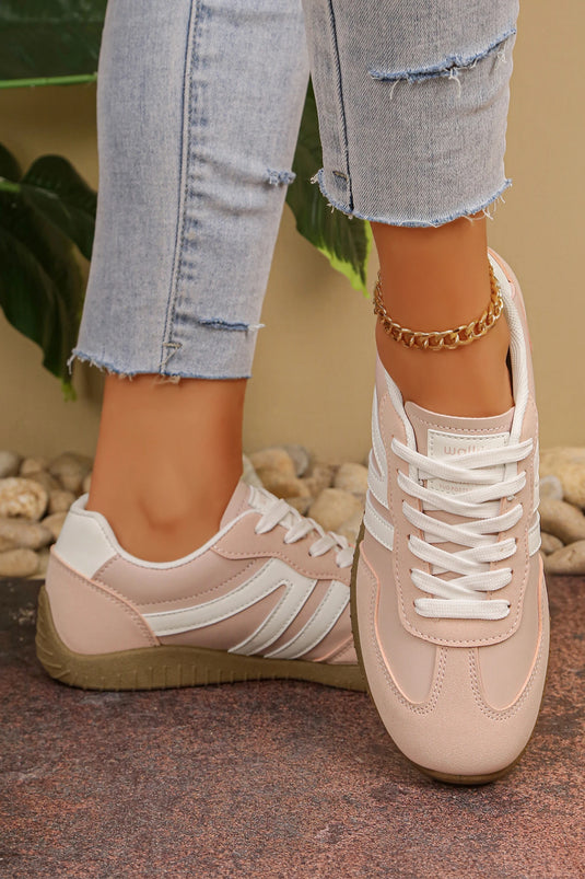 DLLSHOE 76 - Apricot Pink Retro Vegan Leather Athletic Detail Lace Up Shoes