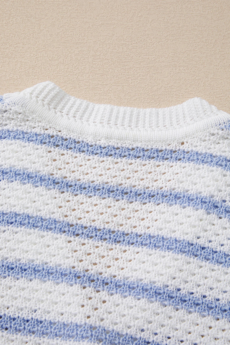 Load image into Gallery viewer, DLLS459 - Ladies Sky Blue Stripe V Neck Gold Buttons Elegant Sweater Vest
