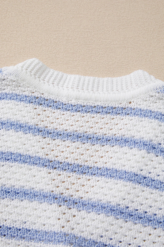 DLLS459 - Ladies Sky Blue Stripe V Neck Gold Buttons Elegant Sweater Vest