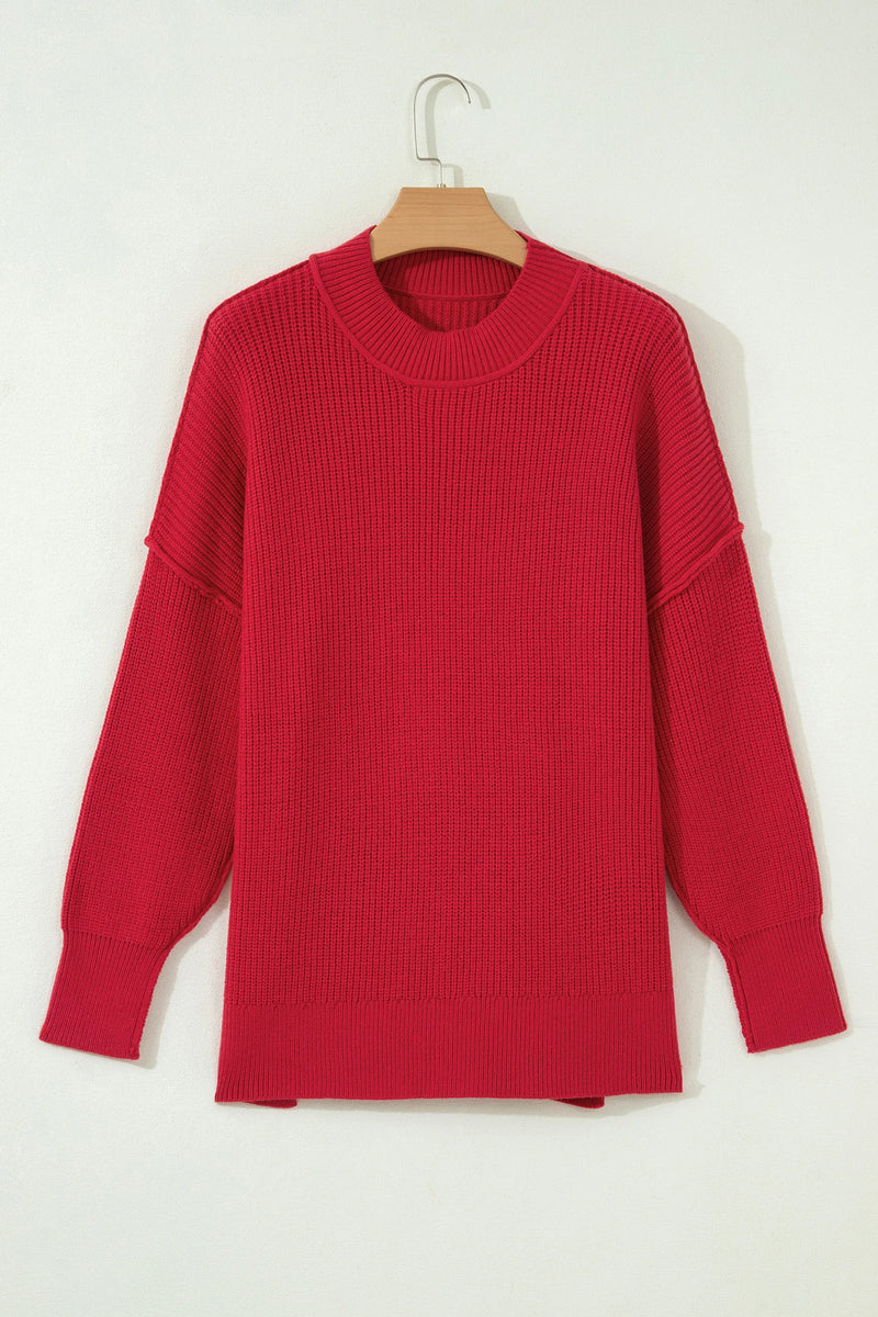 Load image into Gallery viewer, DLLS738 - Ladies Red Dahlia Long Sleeve Ribbed Knit Stand Neck Regular Fit Sweater
