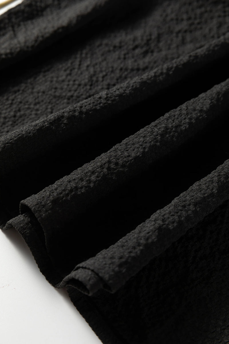 Load image into Gallery viewer, DLLS434 - Ladies Black Color Block Patchwork Detail V Neck Textured Long Sleeve Blouse
