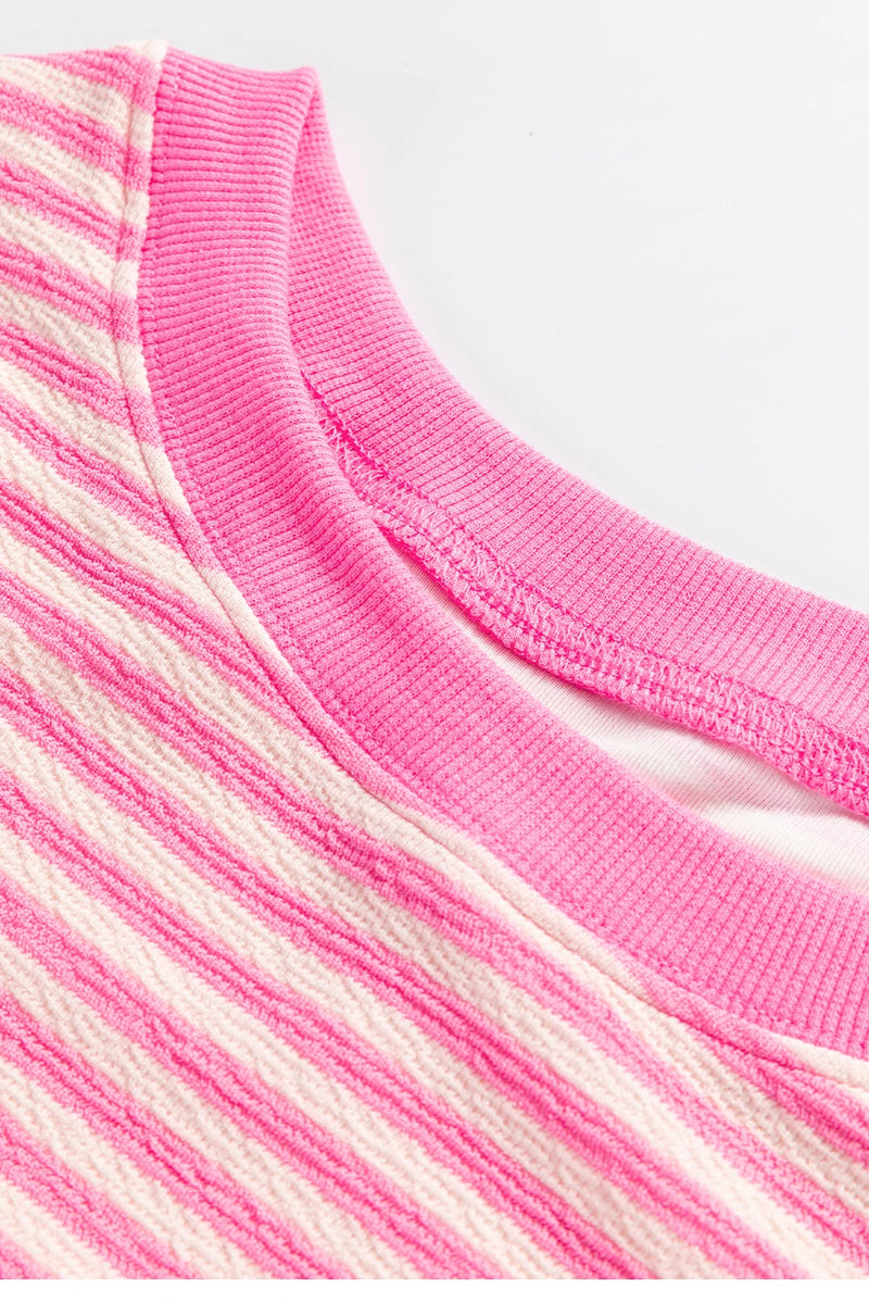 Load image into Gallery viewer, DLLS346 - Ladies Pink Stripe Loose Drop Shoulder Long Sleeve Top
