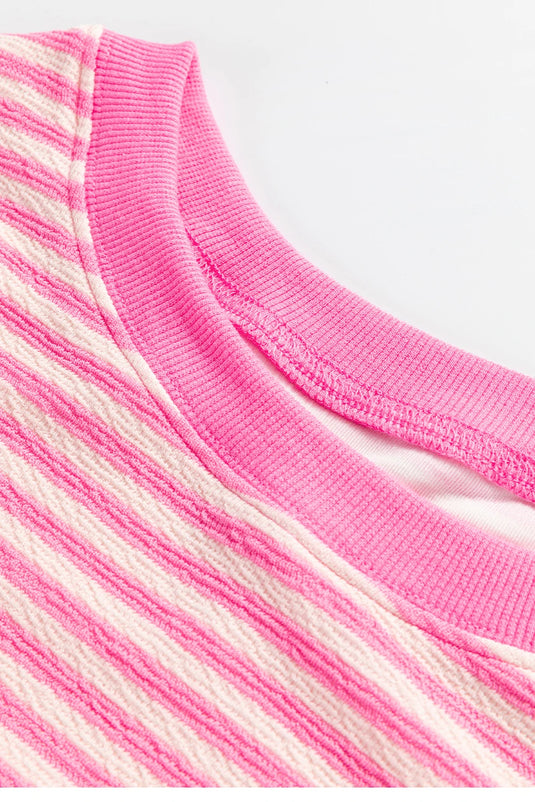 DLLS346 - Ladies Pink Stripe Loose Drop Shoulder Long Sleeve Top