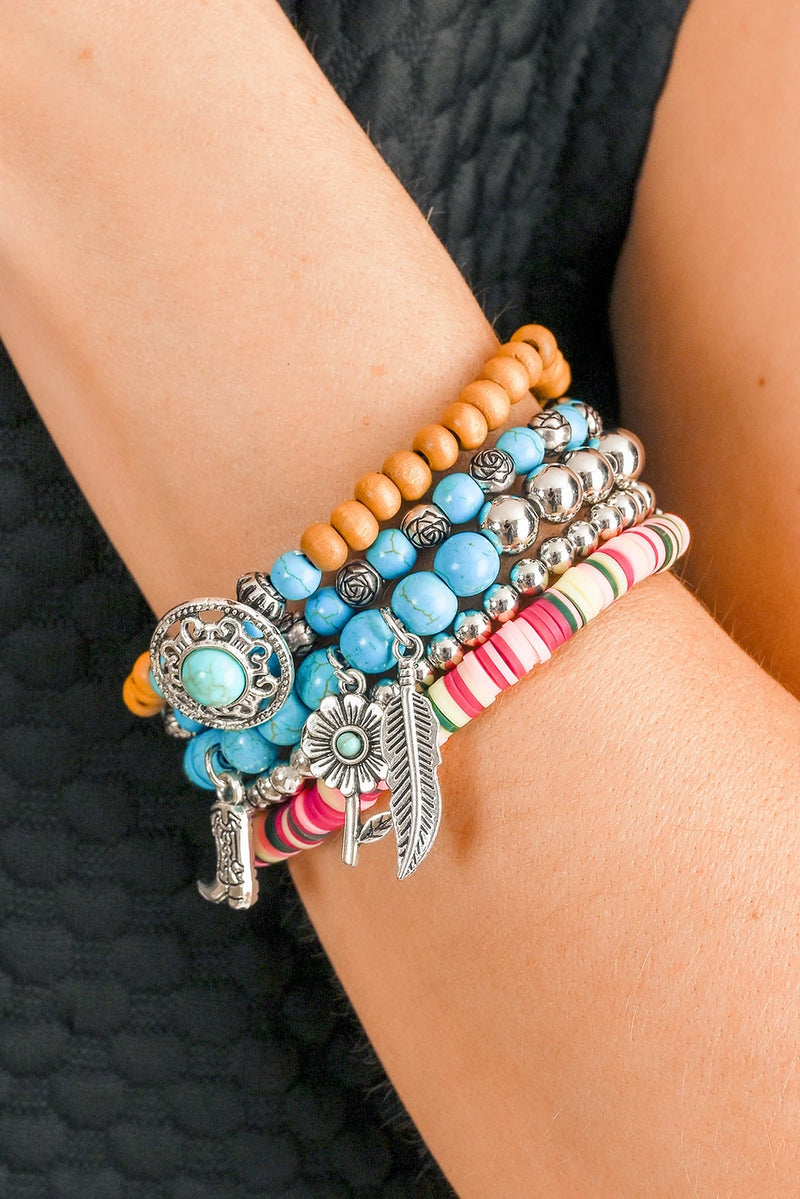 Load image into Gallery viewer, DLLBC 11 - Turquoise Beading Western Multi Layer Bracelet
