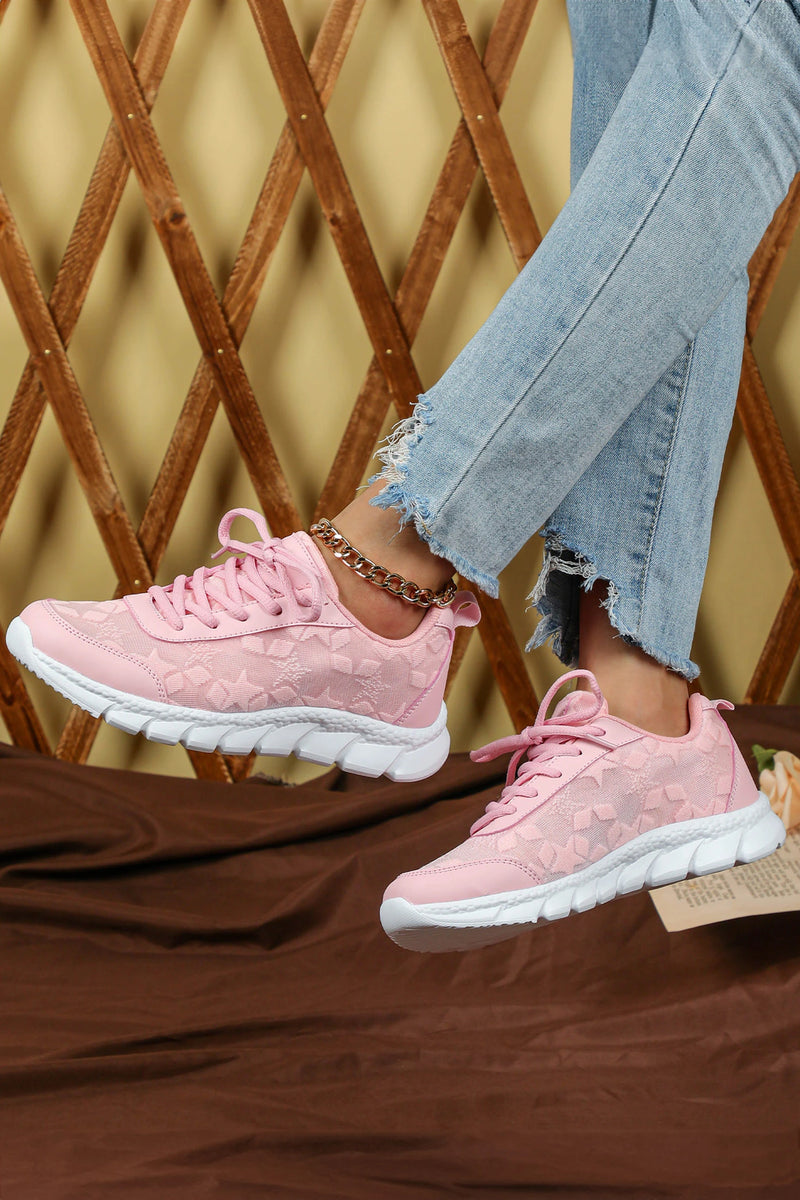 Load image into Gallery viewer, DLLSHOE 178 - Pink Boho Cute Pattern Lace-Up Rugged Sole Sporty Sneakers
