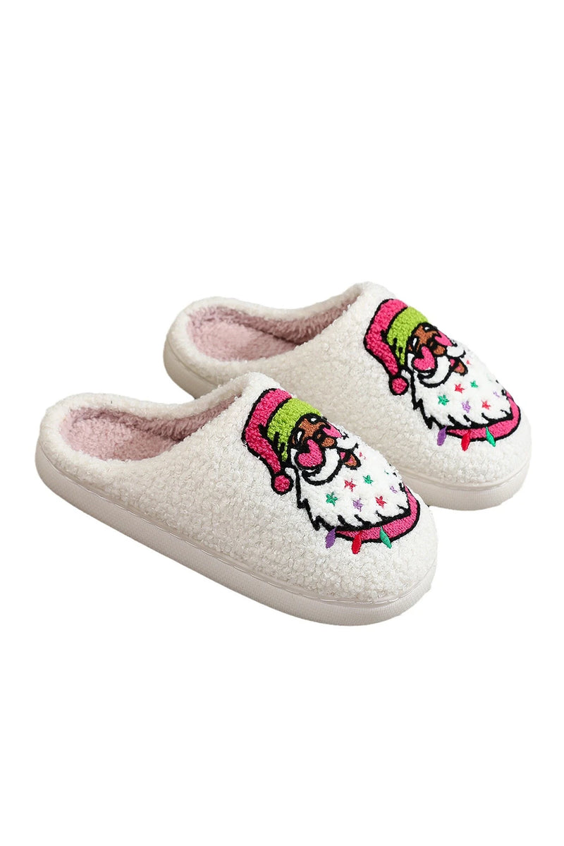 Load image into Gallery viewer, DLLSHOE 130 - White Starry Santa Claus Pattern Christmas Plush Slippers
