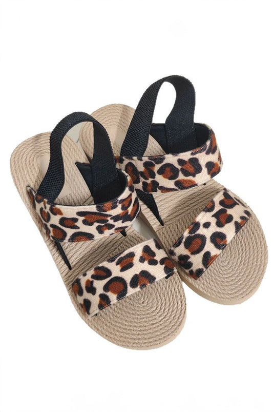 DLLSHOE 111 - Thai Curry Leopard Double Straps Woven Textured Sole Casual Sandals
