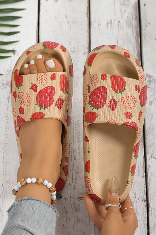DLLSHOE 88 - Light French Beige Strawberry Print EVA Daily Slippers