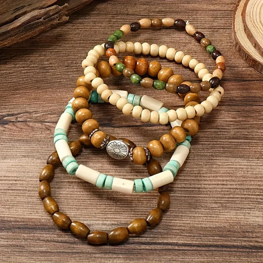TMBC38 - 5 Piece Wooden Beads Bracelet Set