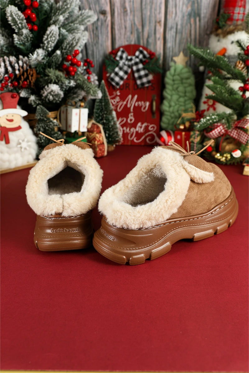 Load image into Gallery viewer, DLLSHOE 131 - Straw Yellow Cozy Faux Fur Lined Bow Decor Clog Slippers
