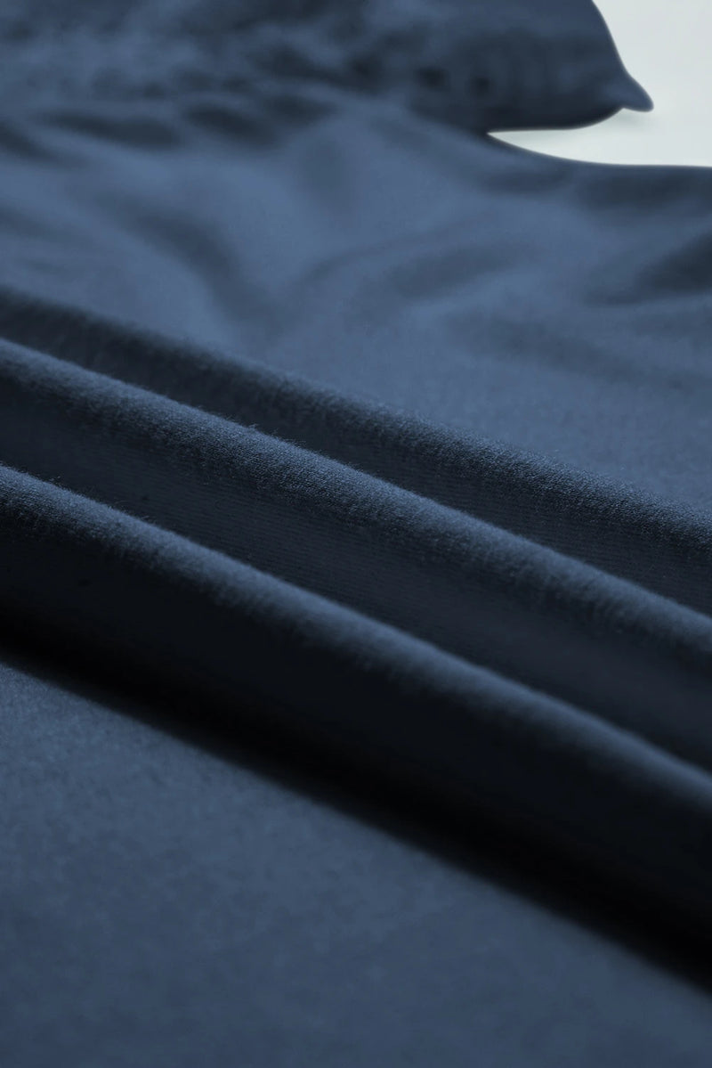 Load image into Gallery viewer, DLLS535 - Ladies Navy Blue Seamed Detail Contrast Lace Raglan Sleeve Tee
