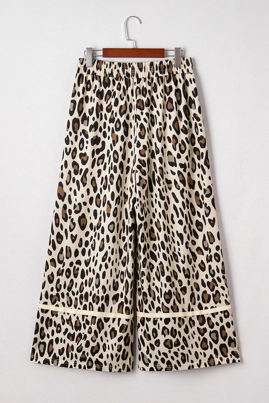 DLLS590 - Ladies Khaki Leopard Wide Leg Cropped Pants