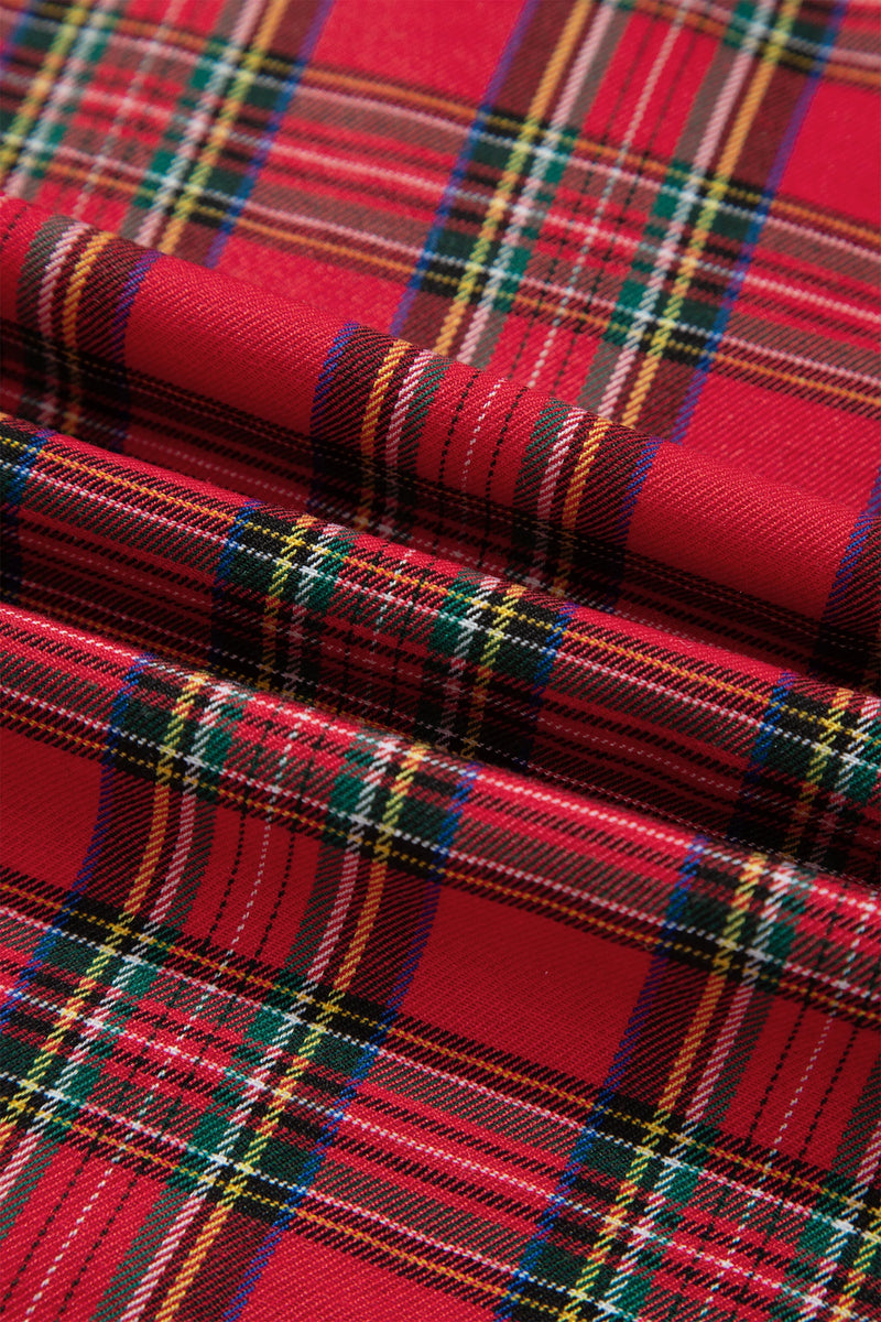 Load image into Gallery viewer, DLLS810 - Ladies Red Plaid Mini Shift Style Short Sleeve Dress
